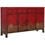 Block & Chisel red wooden 4 door Chinese sideboard with 4 drawers