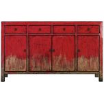Block & Chisel red wooden 4 door Chinese sideboard with 4 drawers