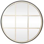 Block & Chisel Round Mirror w/window panels Antique white & Black