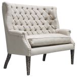 Block & Chisel cream linen upholstered button tufted loveseat with stud detailing