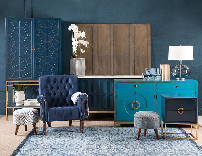 Blue Oriental scene, furniture, lounge, blue decor