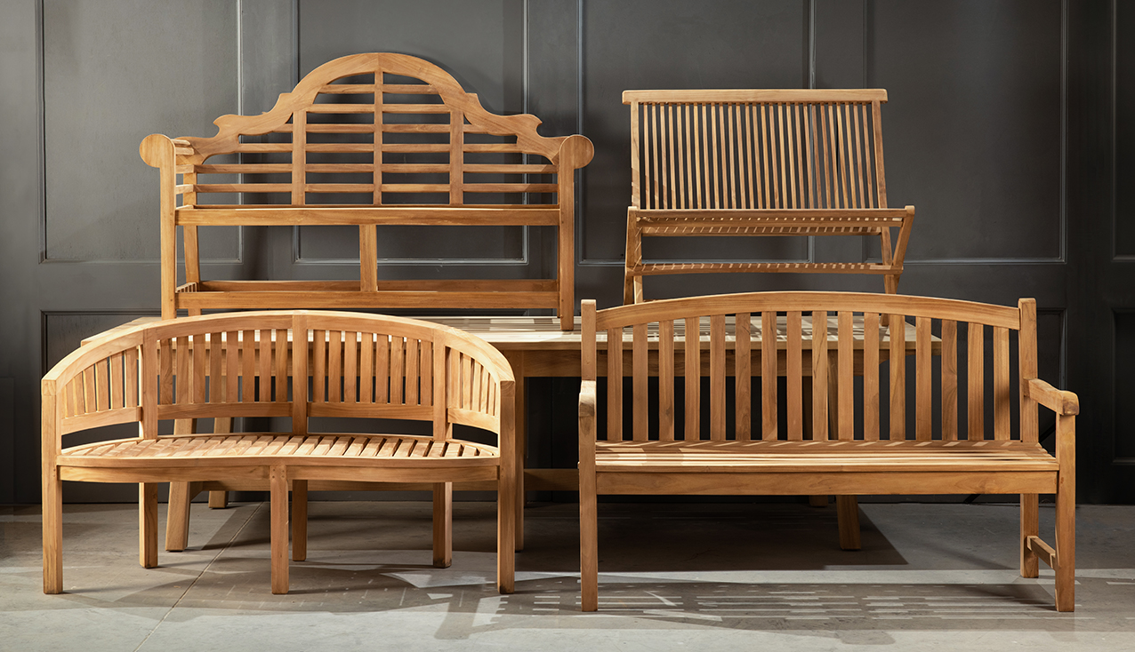 Classic teak outdoor benches