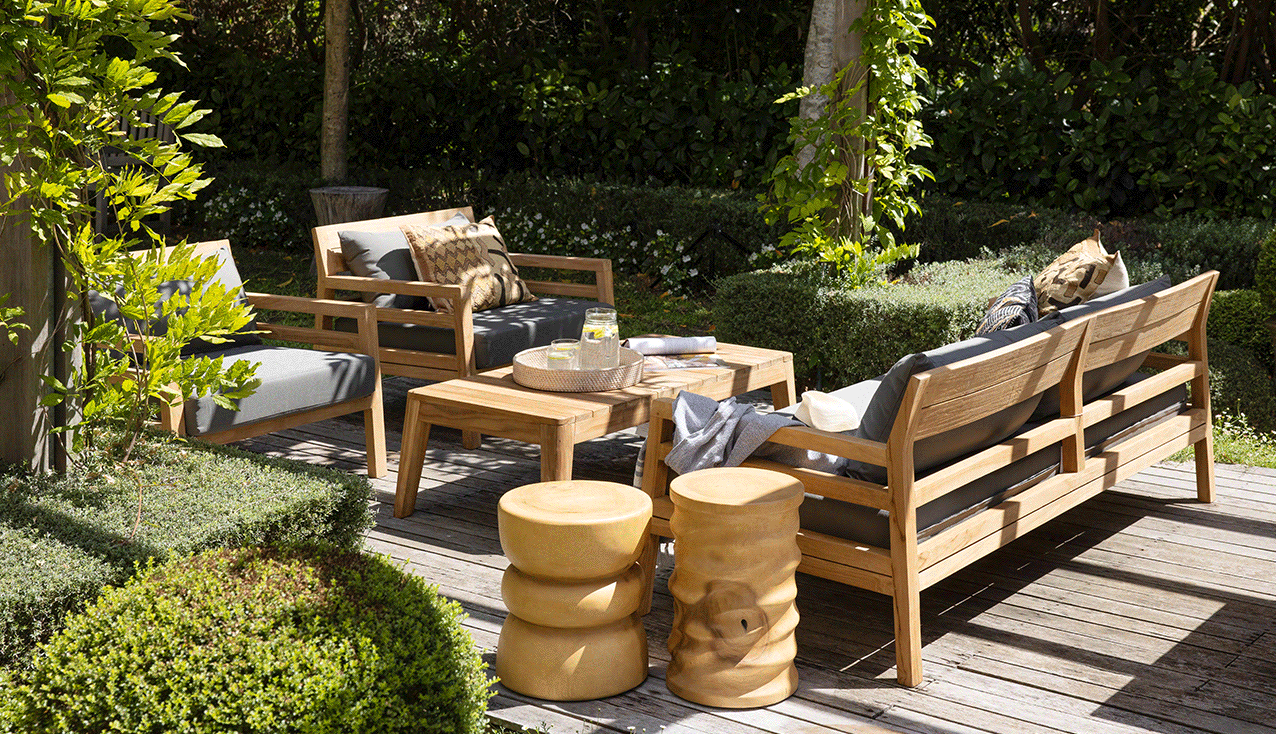 Shop the Look Contemporary outdoor wood sofa and chairs