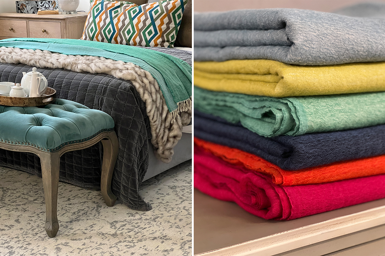 Colourful 100% wool throws to add luxury and cosiness to your bed or sofa