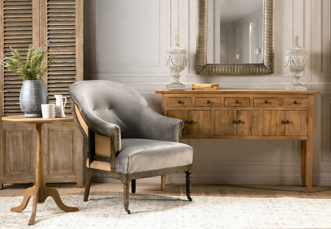 Classic armchair and sideboard reading nook