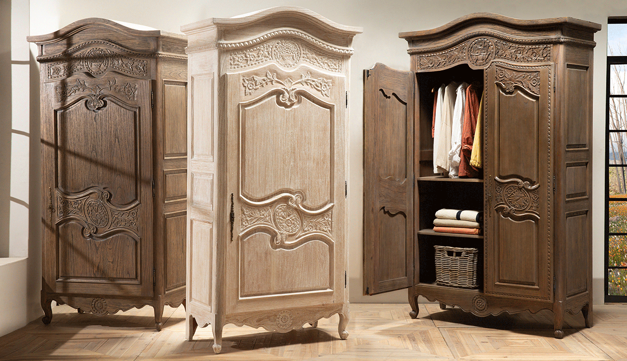 French Country Style Carved Wood Armoire