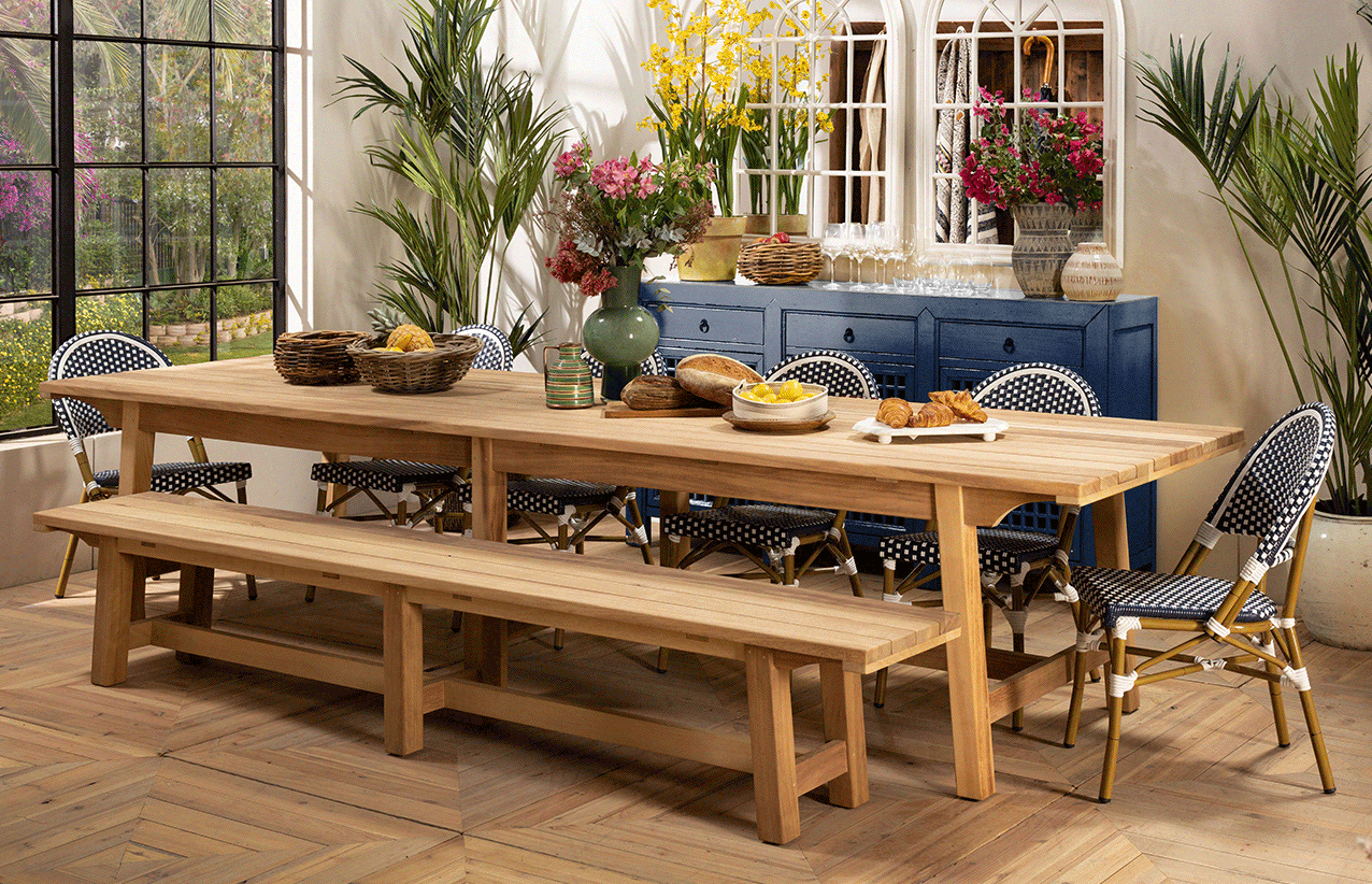 Indoor and Outdoor Wooden Dining Table with Benches