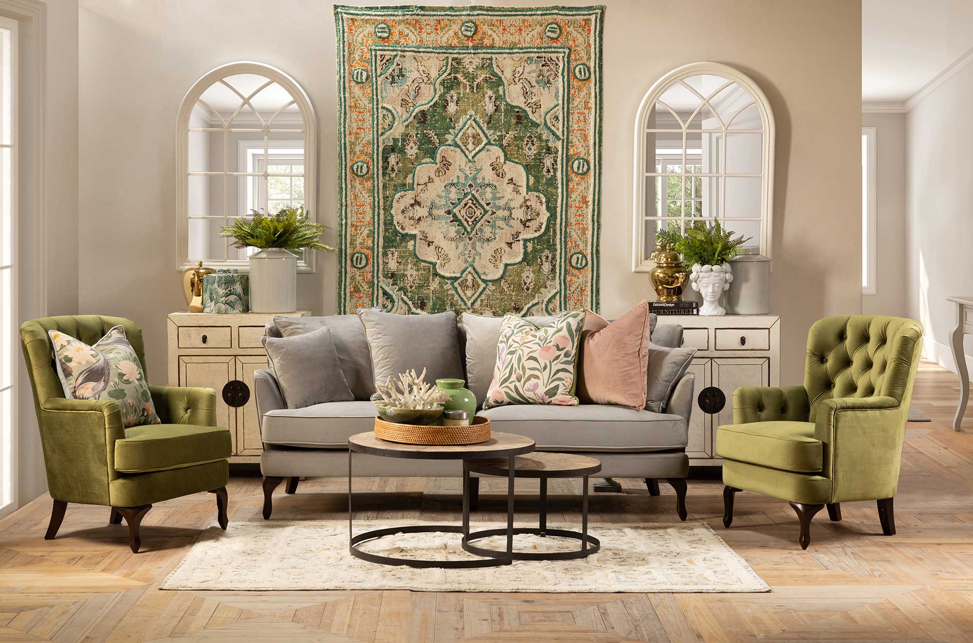 Green shop sofa chairs