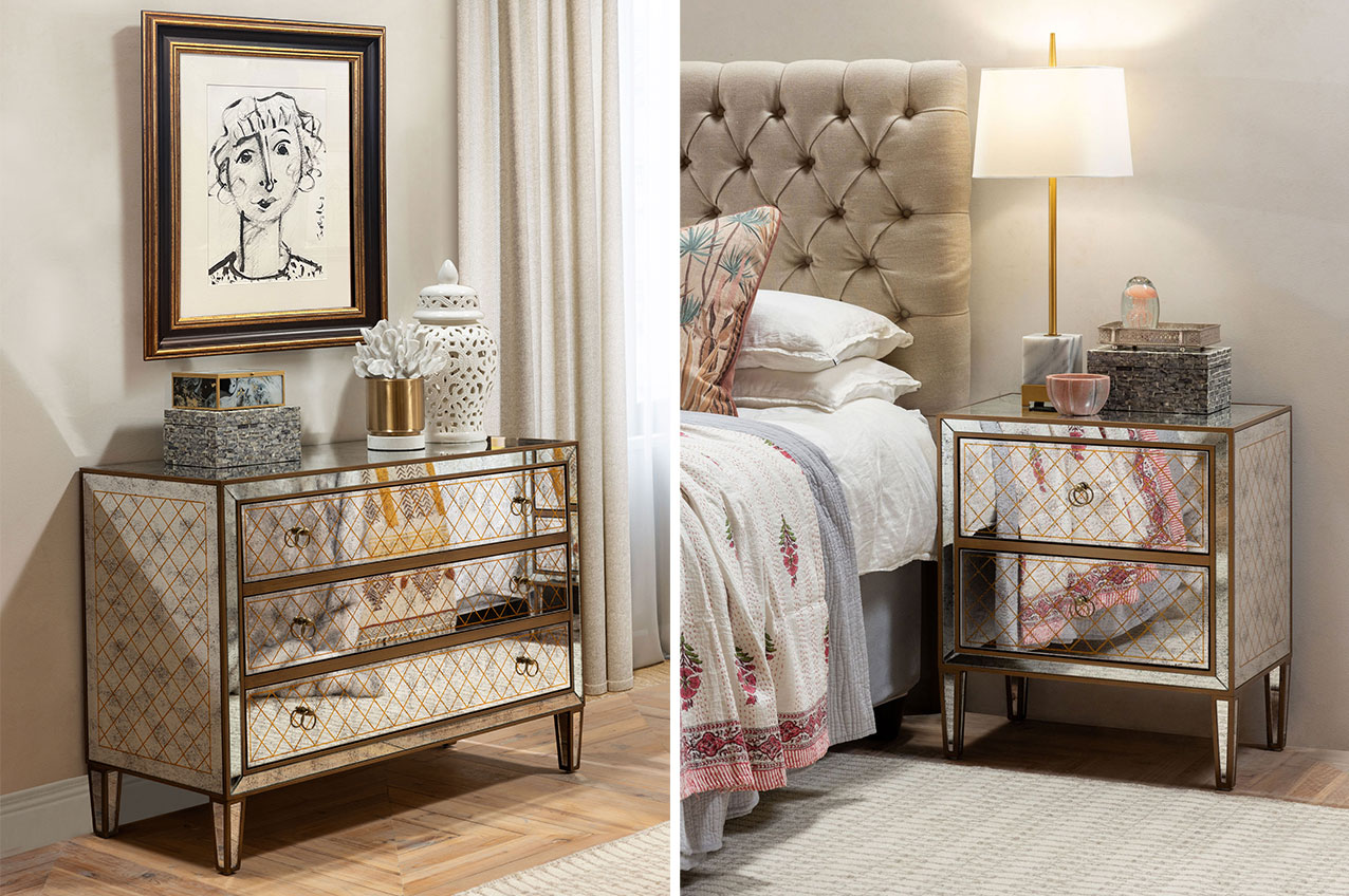 Mirrored bedside tables 