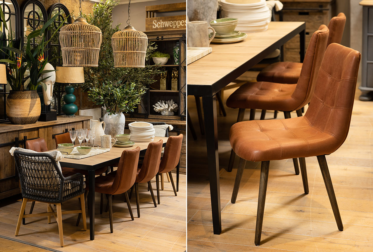 Slipper seat dining chairs get an update with sumptuous leather upholstery