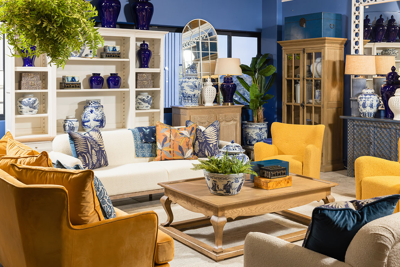 luxurious gold and blue living room