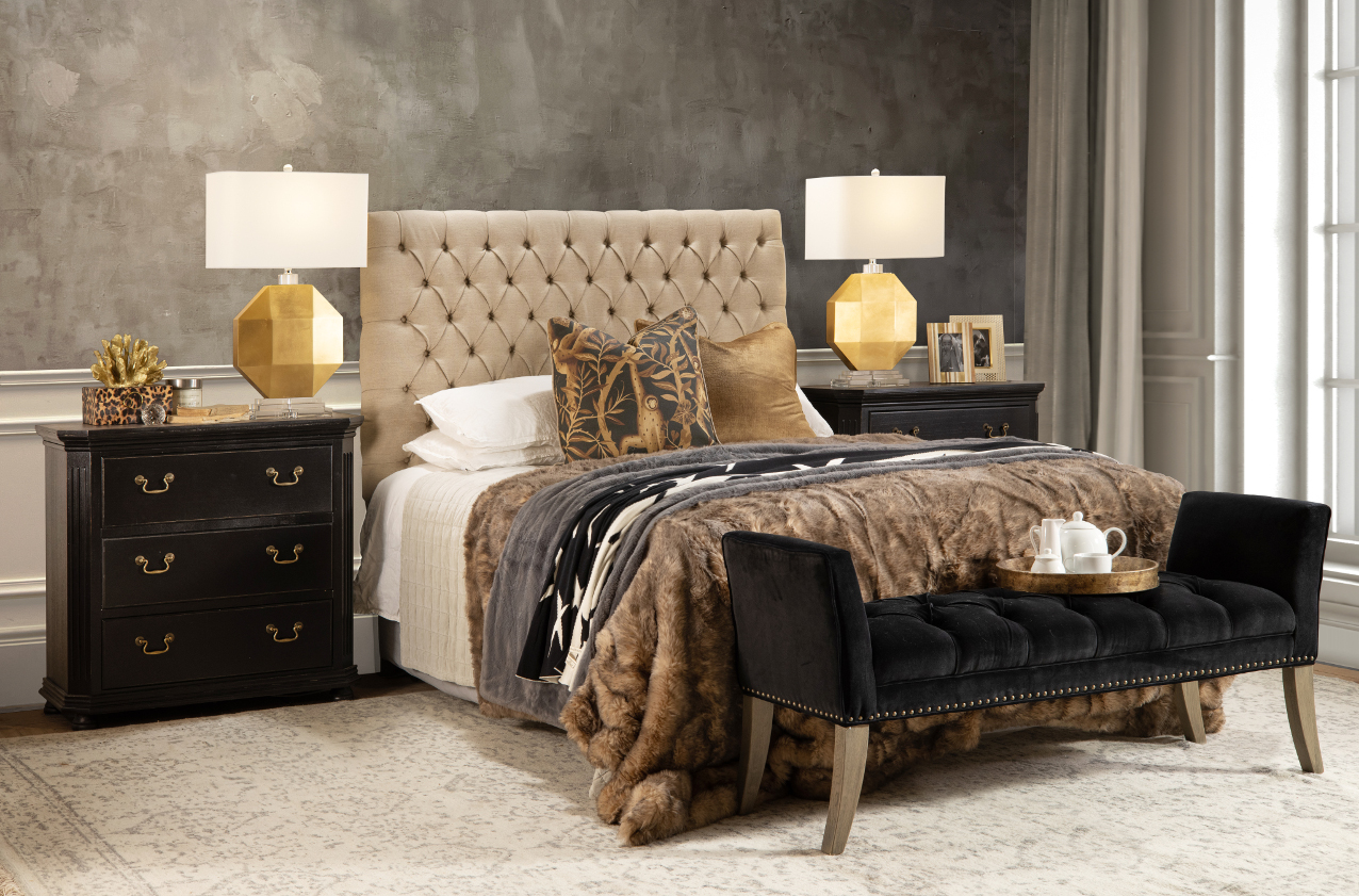 Opulent Glamour Winter Bedroom with gold and black