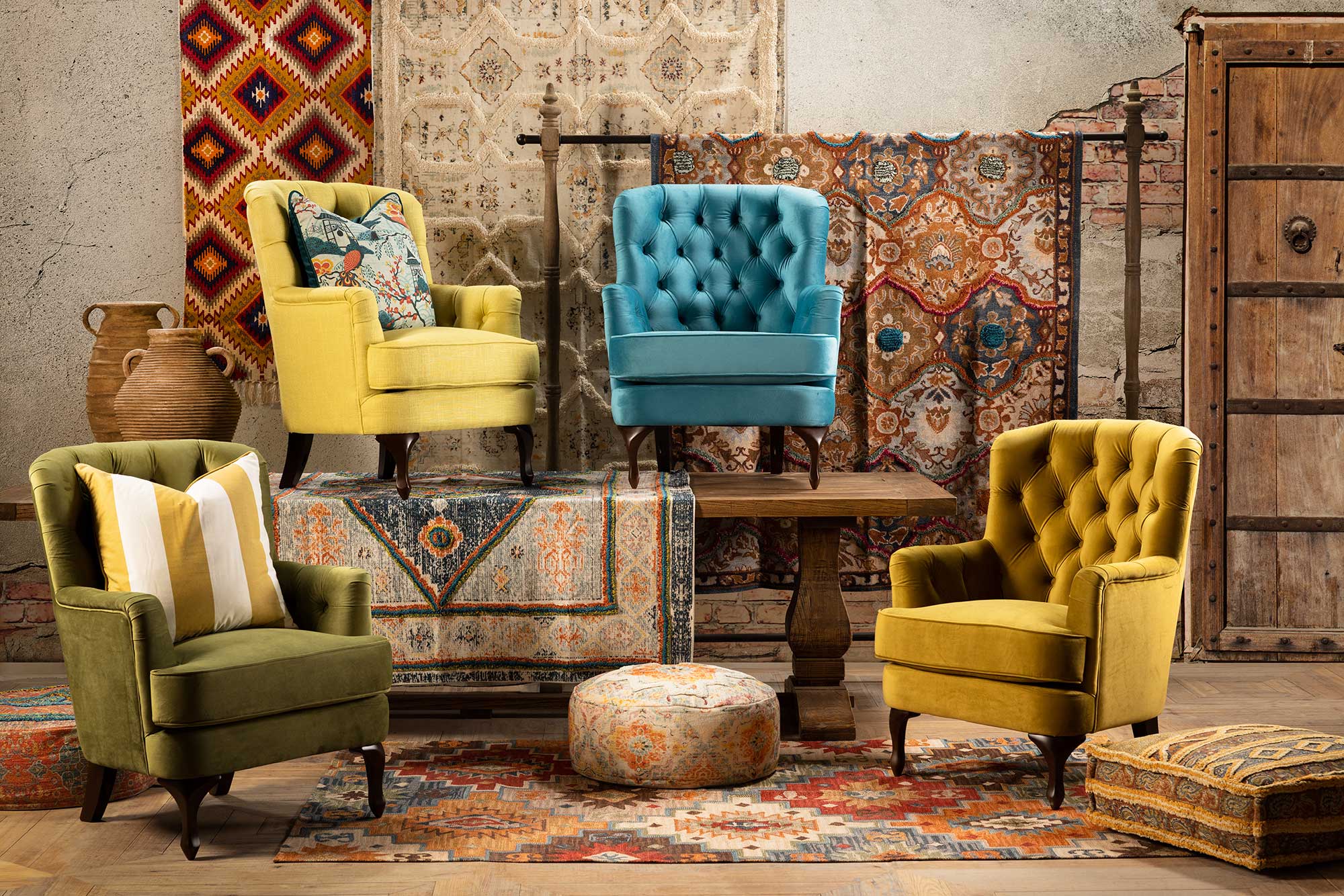 chairs, colour, rugs