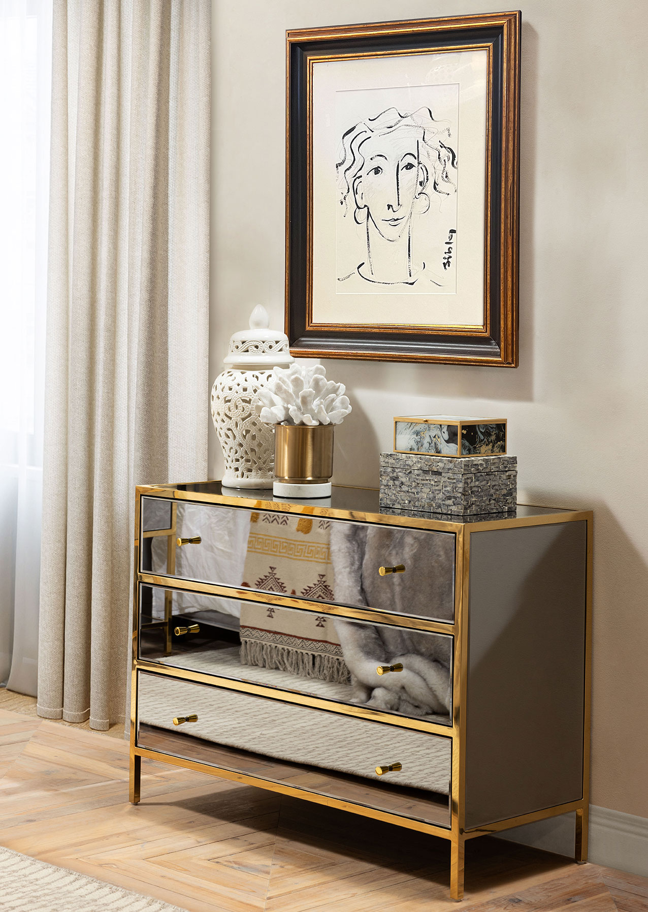 mirror clad storage pieces