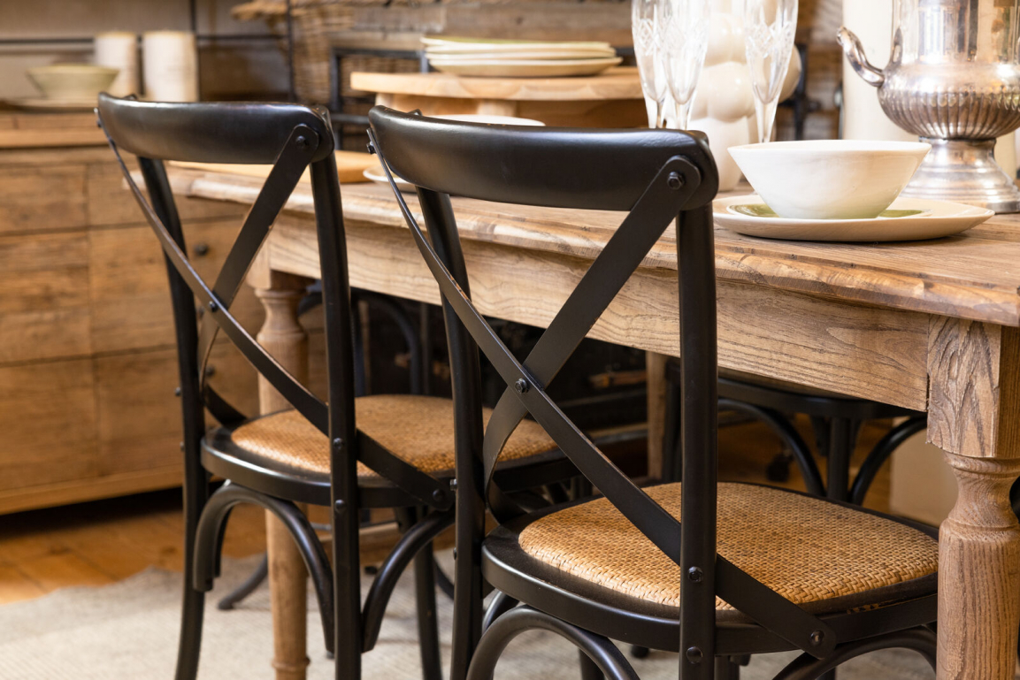 Black distressed dining chairs sales