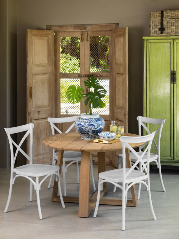 Cross back farmhouse shop chairs