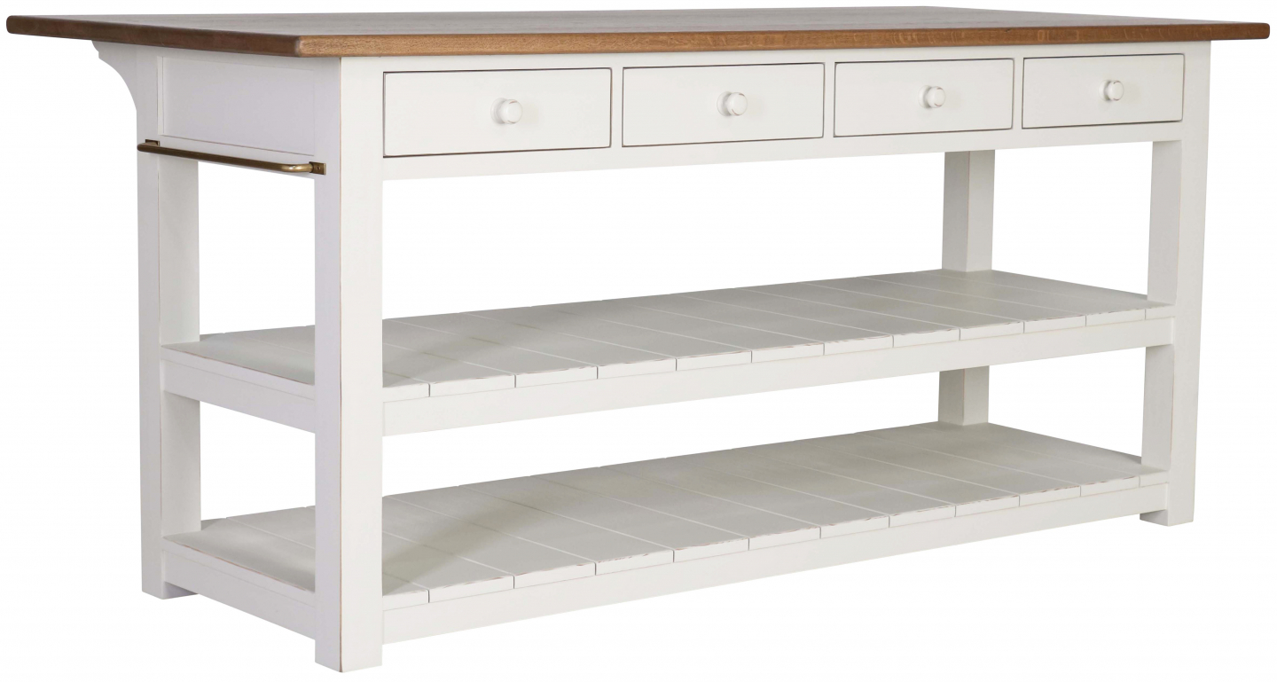 Country Kitchen Island Antique White Block Chisel