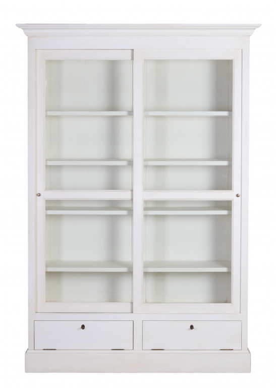 Antique white bookcase online with glass doors