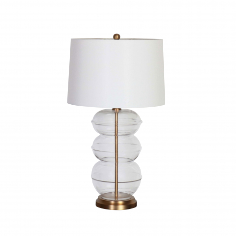 Glass lampbase with white shade and brass detail
