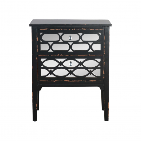 black 2 drawer bedside with mirror detail