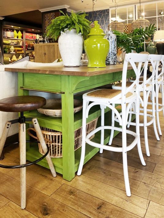 Country Kitchen Island Green Block & Chisel