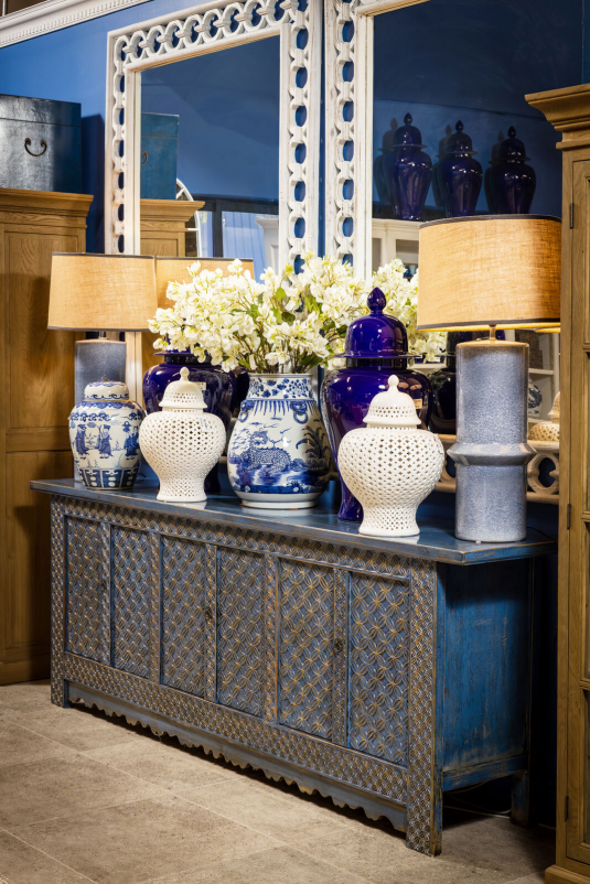 Chinese blue distressed sideboard with 6 doors