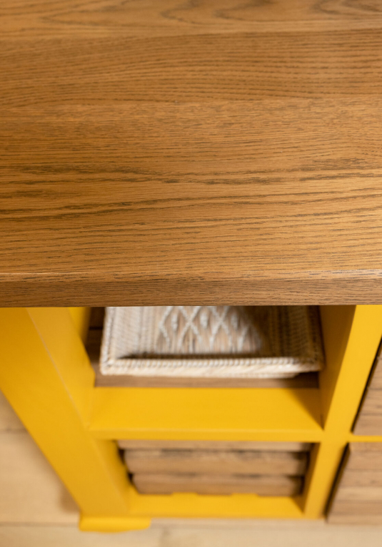 Toulouse kitchen island in yellow and weathered oak 