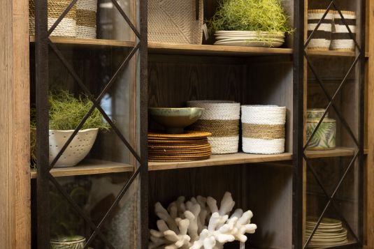 Wood and metal display cabinet 