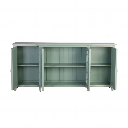 painted green sideboard with 2 glass doors 