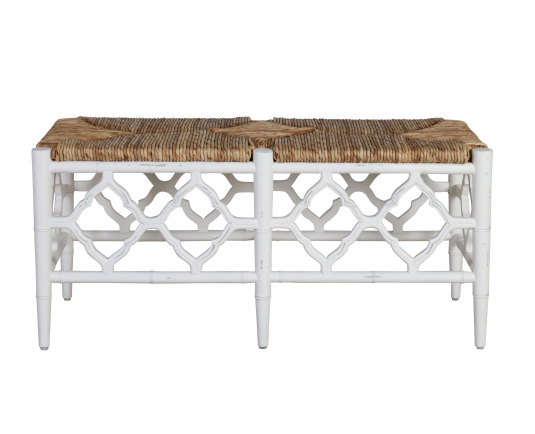 white painted bench with grass woven seat bramble collection 