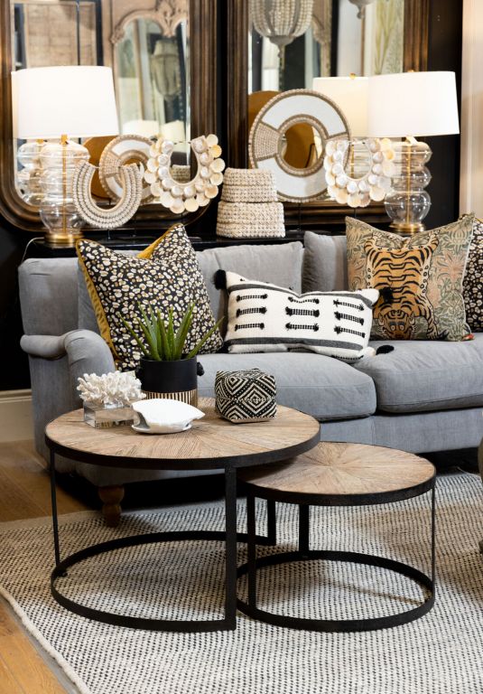 Block & Chisel round reclaimed wood nesting tables with iron base