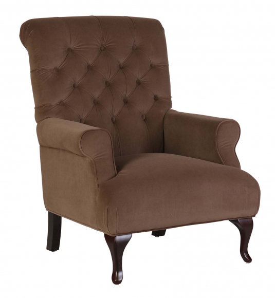 Deep tufted armchair with wooden legs