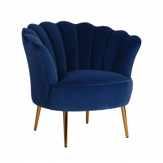 scalloped back occasional chair in blue velvet