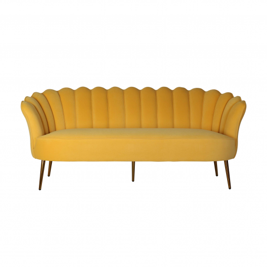 3 seater upholstered sofa in velvet mustard