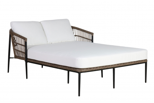 Outdoor sunbed in synthetic rattan and sunproof cushions
