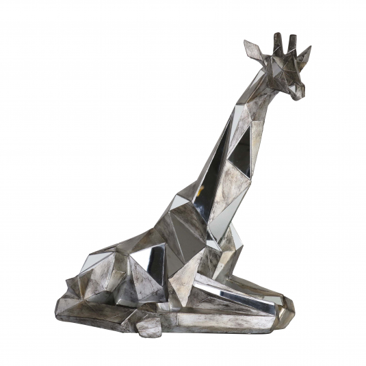 glass silver large statue of sitting giraffe