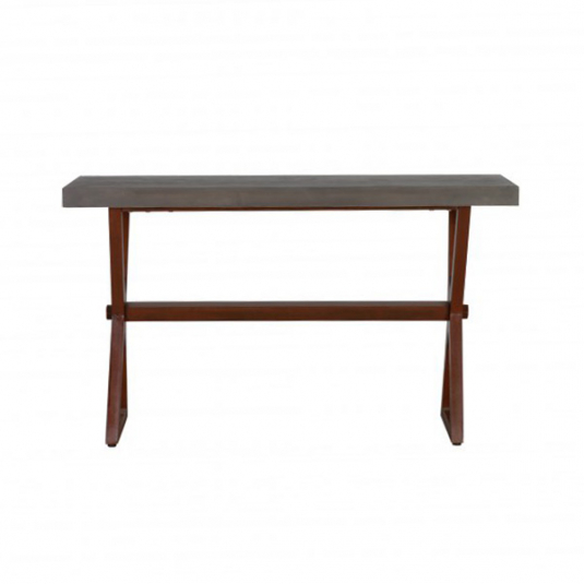 Concrete topped console with wooden cross legs