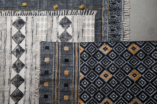 destinty rug with black diamond print