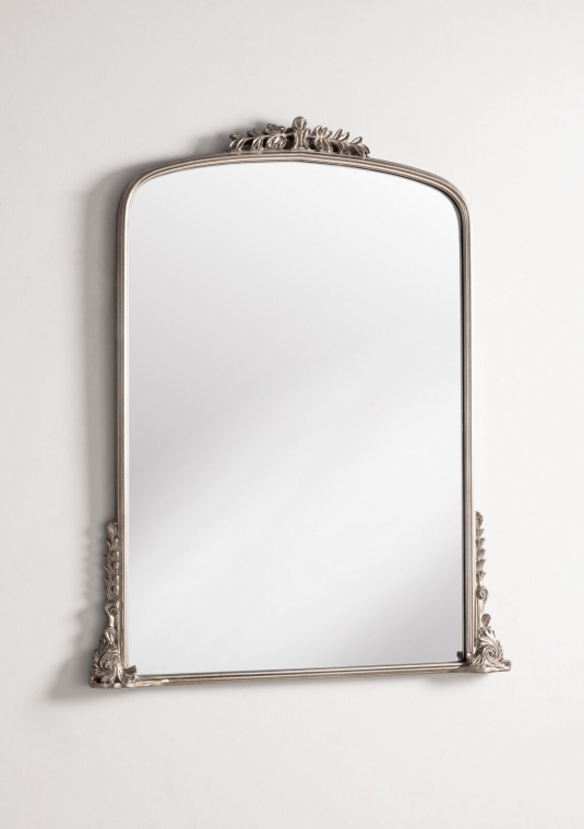 Silver ornate mantel mirror 