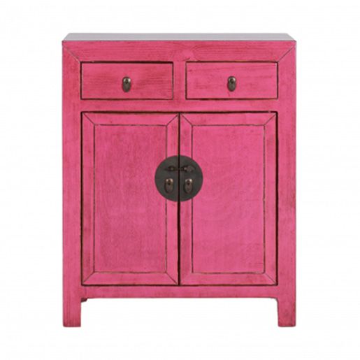 pink lacquered chinese cabinet 2 door 2 drawers