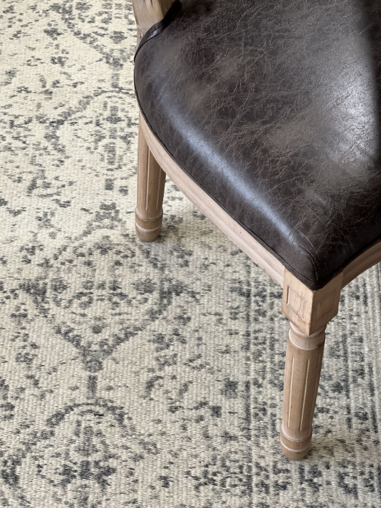 Block & Chisel cream wool rug with grey print