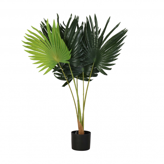 faux Chinese fan palm plant in pot