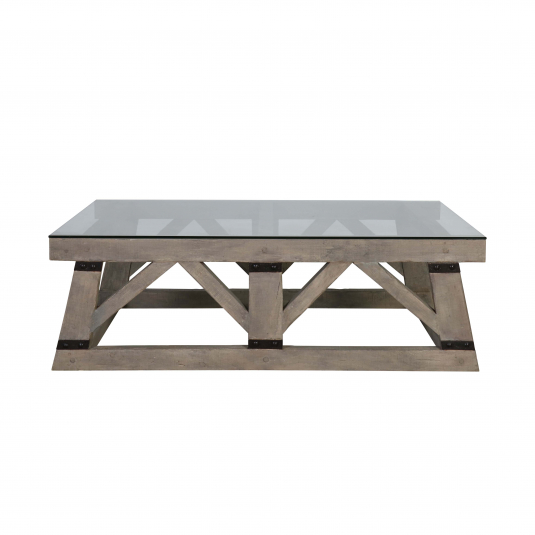 Herbert Coffee Table - Distressed Unique Coffee Table with Glass top