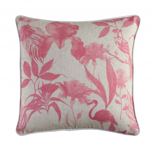 Hillhouse scatter cushion pink flower on linen