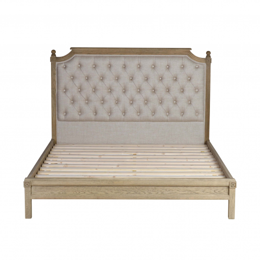 block and chisel full bed with button detail and oak frame