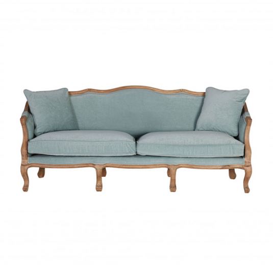 Château style sofa with wood frame and duck egg fabric
