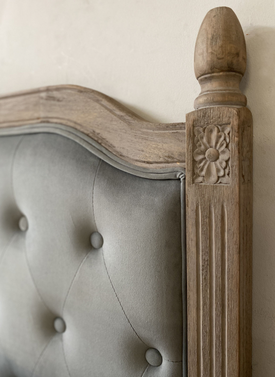French style headboard in grey velvet with button detail