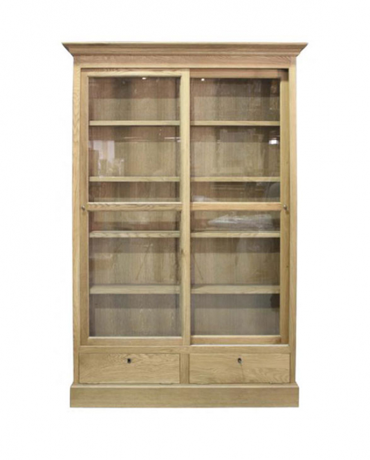 Block & Chisel solid weathered oak glass fronted bookcase