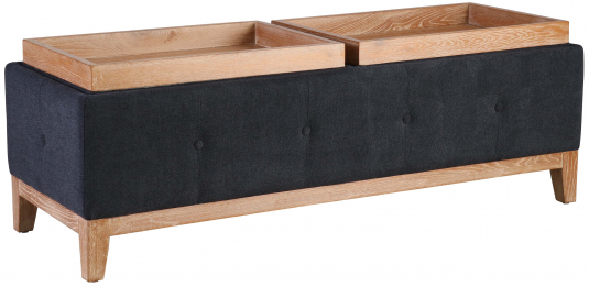 Block & Chisel charcoal upholstered bed end with oak wood legs