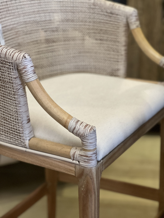 Natural wash cane chair with white seat cushion villa collection 